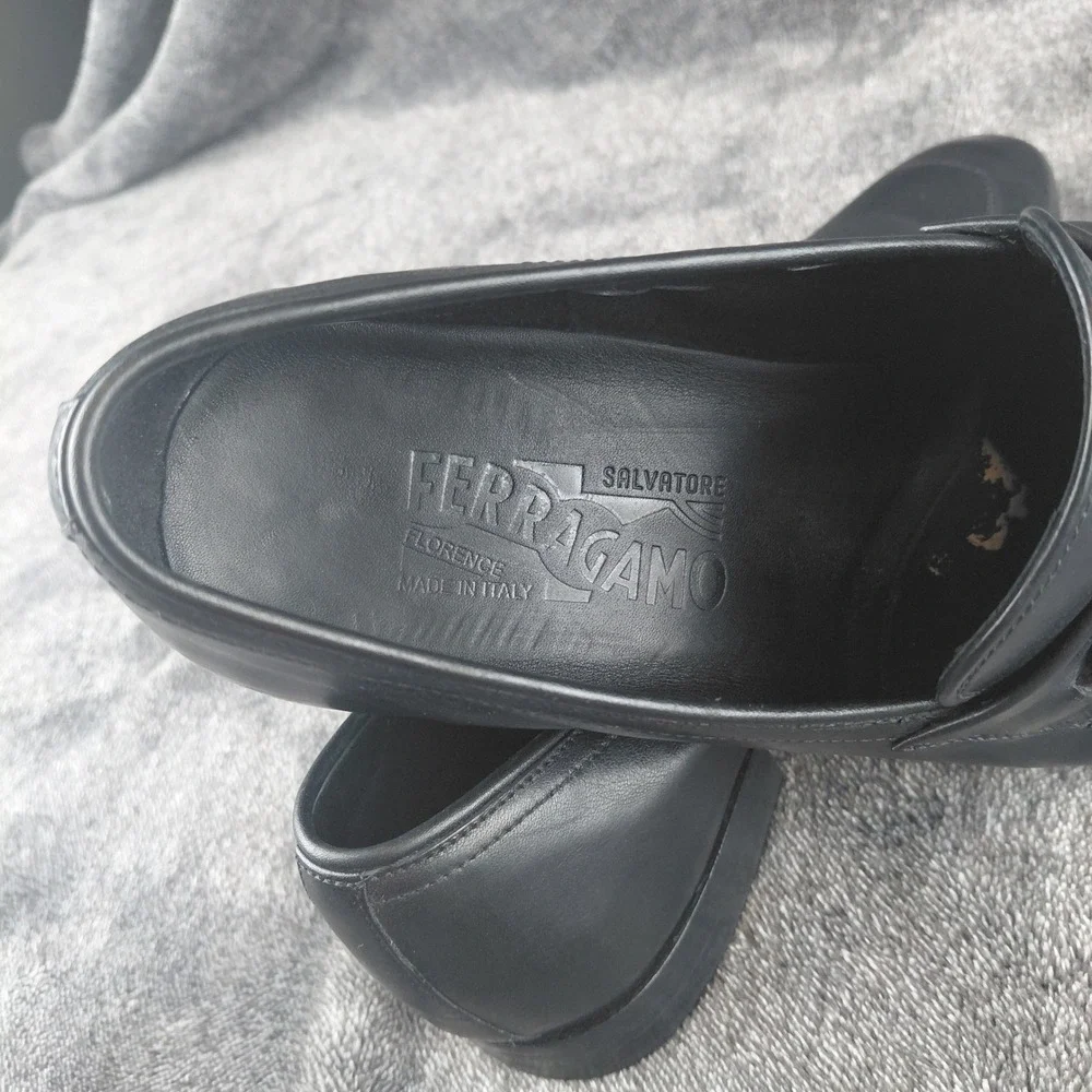 Salvatore Ferragamo Mens Black Leather Gancini Bit Loafers 8 2E LC 60451 Italy